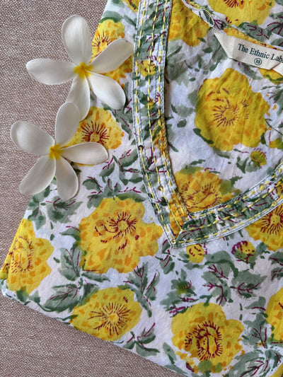 "Marigold" Yellow Hand Block Printed Cotton kurta