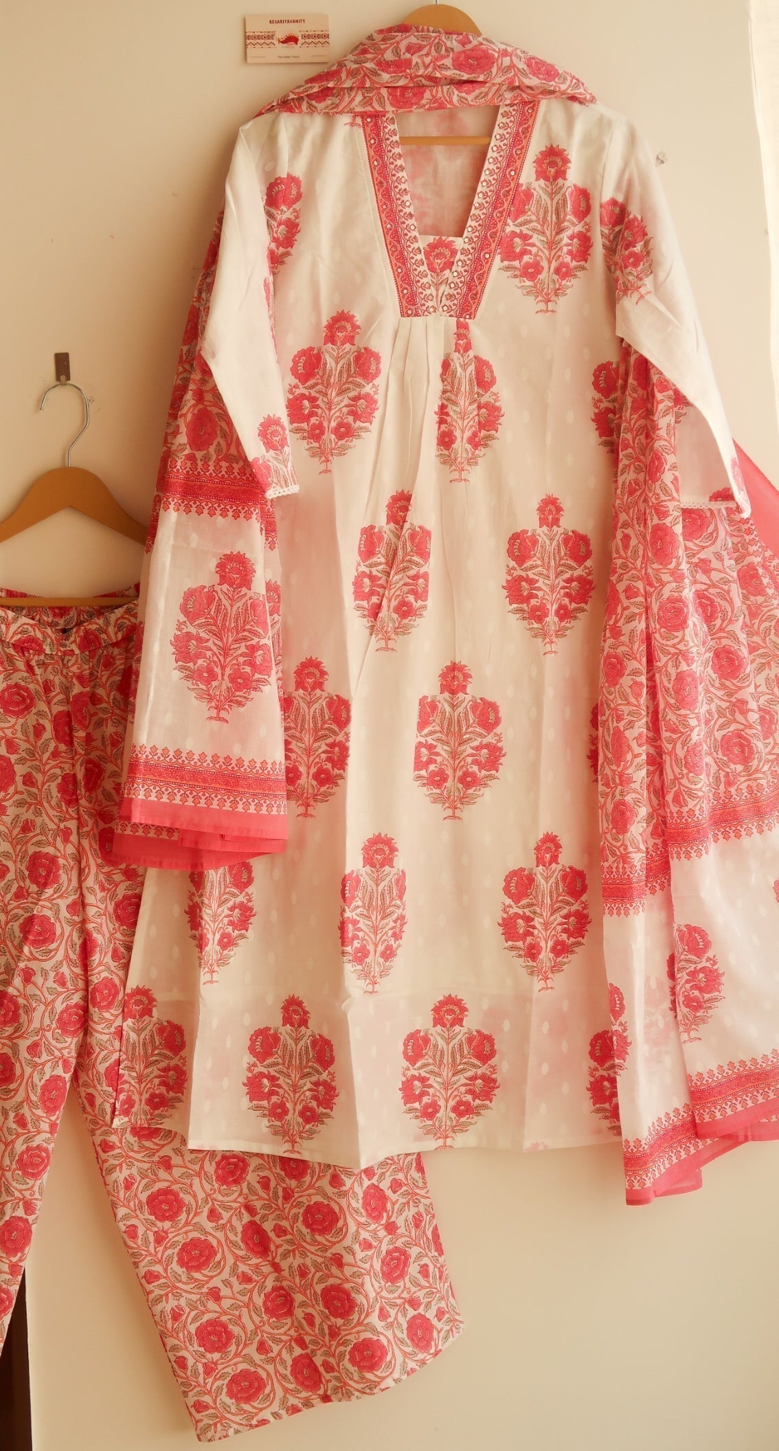 Pink Roses Three piece Cotton Suit Set - Blend of Fun