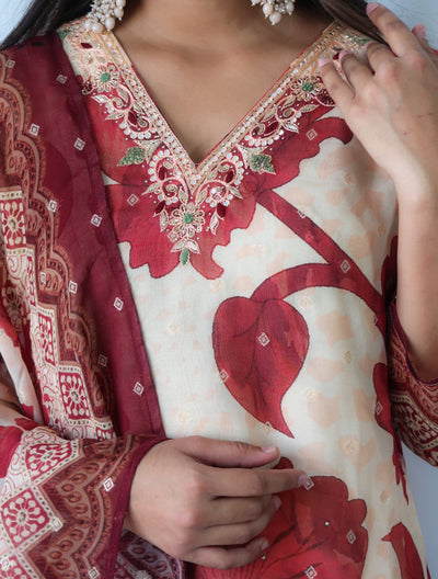 Crimson Bloom Tissue Shimmer Slim fit Suit Set - SALE