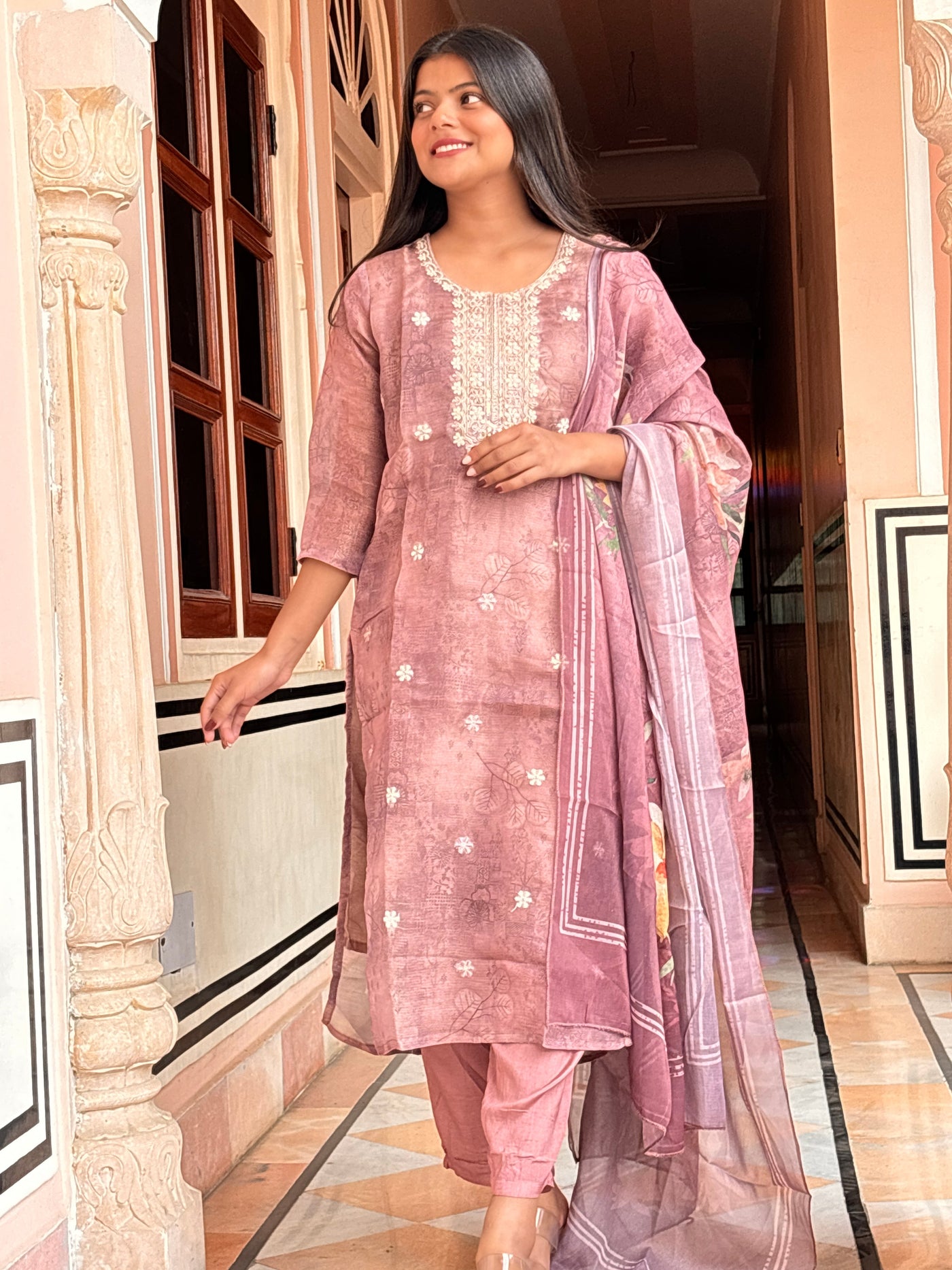 Mauve zari Festive Slim fit Suit Set - SALE