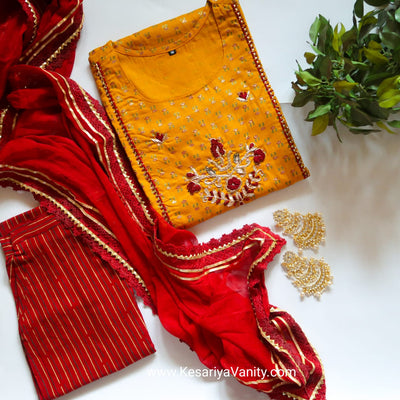 Haldi Ready Mustard-Red Suit