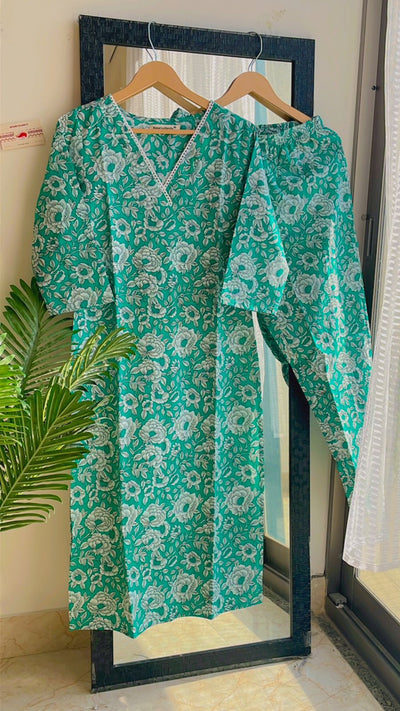 Teal Bluebells Lace Suit Set - Sukoon 3.0 (Slim Fit)