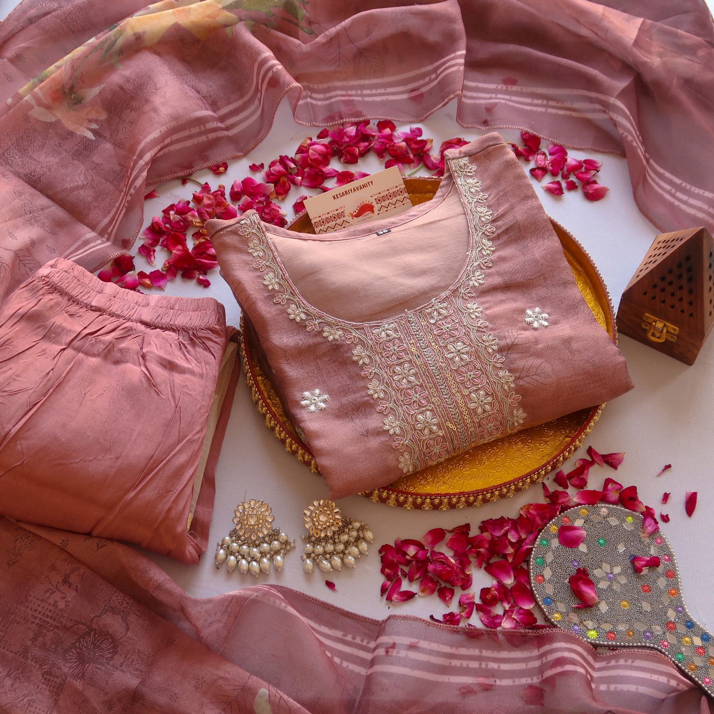 Mauve zari Festive Slim fit Suit Set - SALE