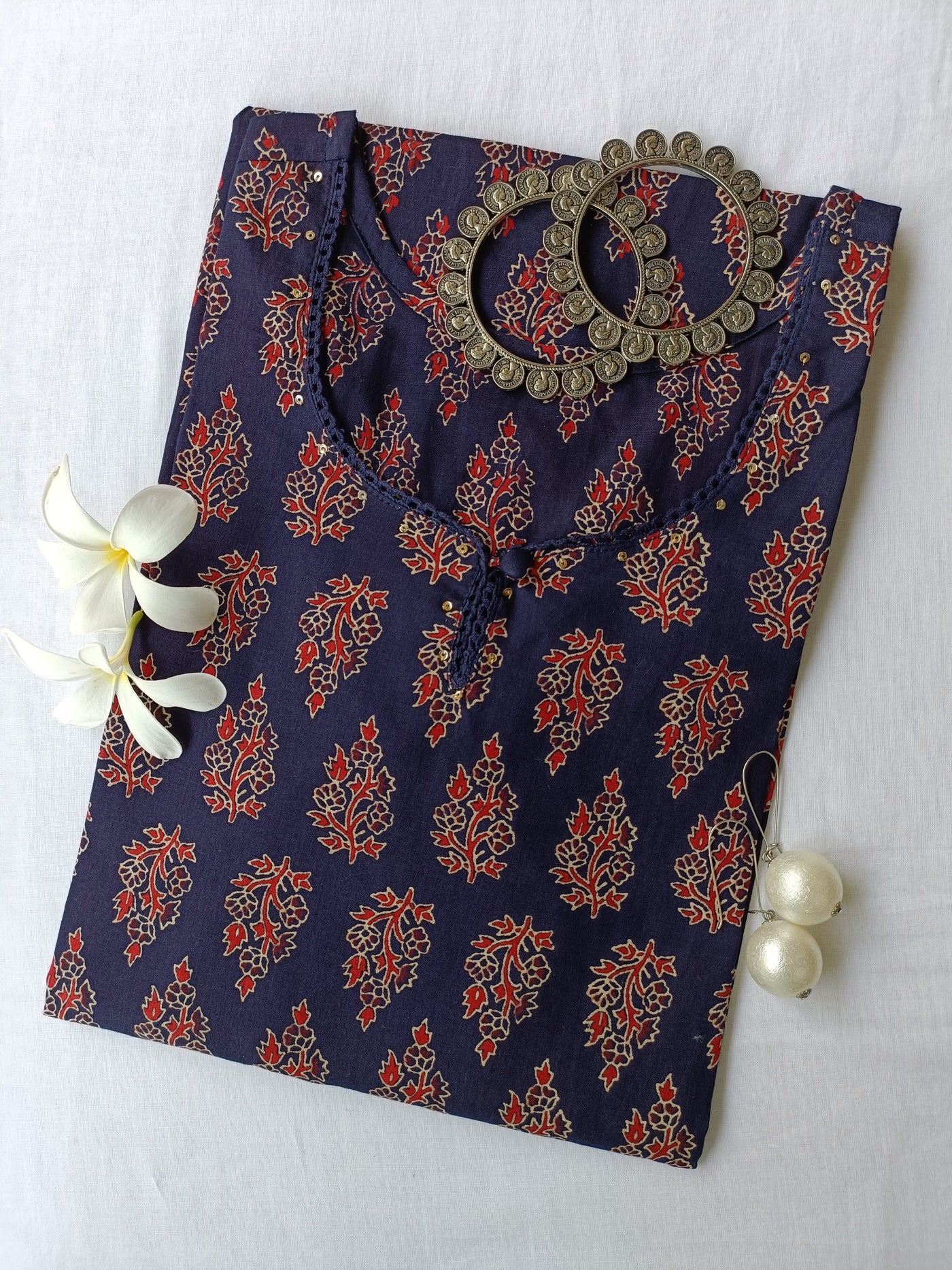 "Neela" ajrakh hand block printed cotton Kurta