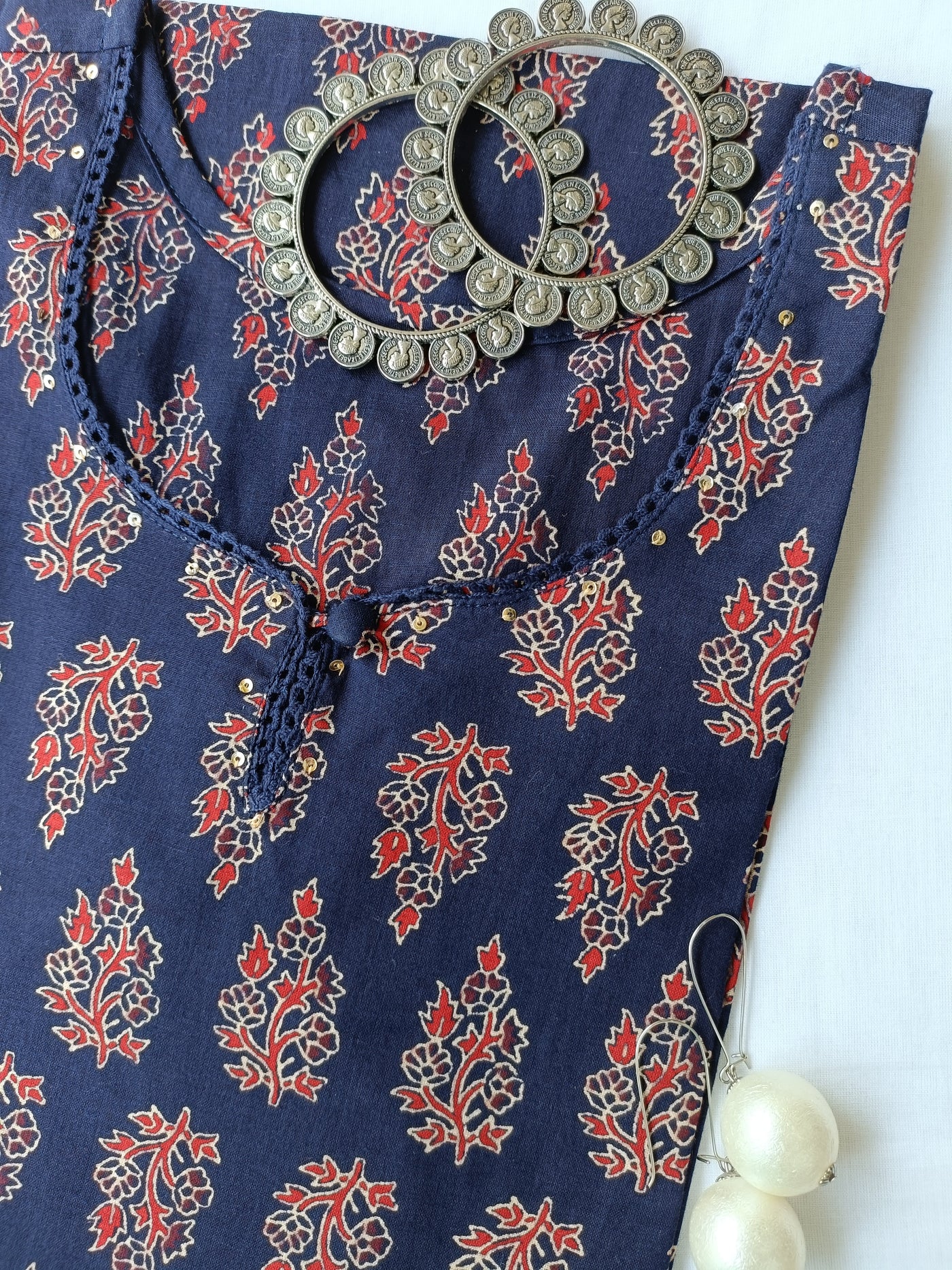 "Neela" ajrakh hand block printed cotton Kurta
