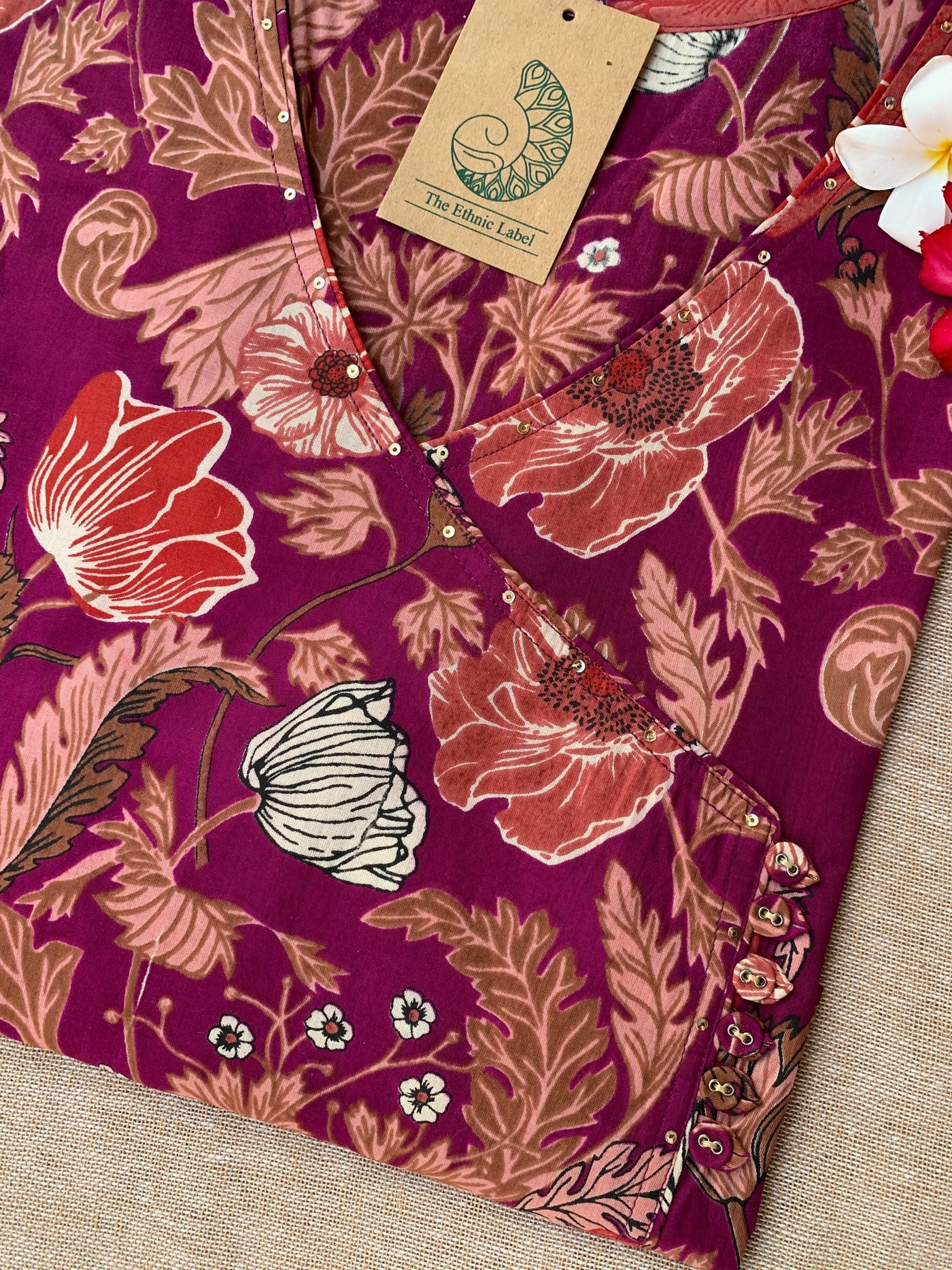 "Suman" Hand Block Printed Angrakha Cotton kurta - Big Size