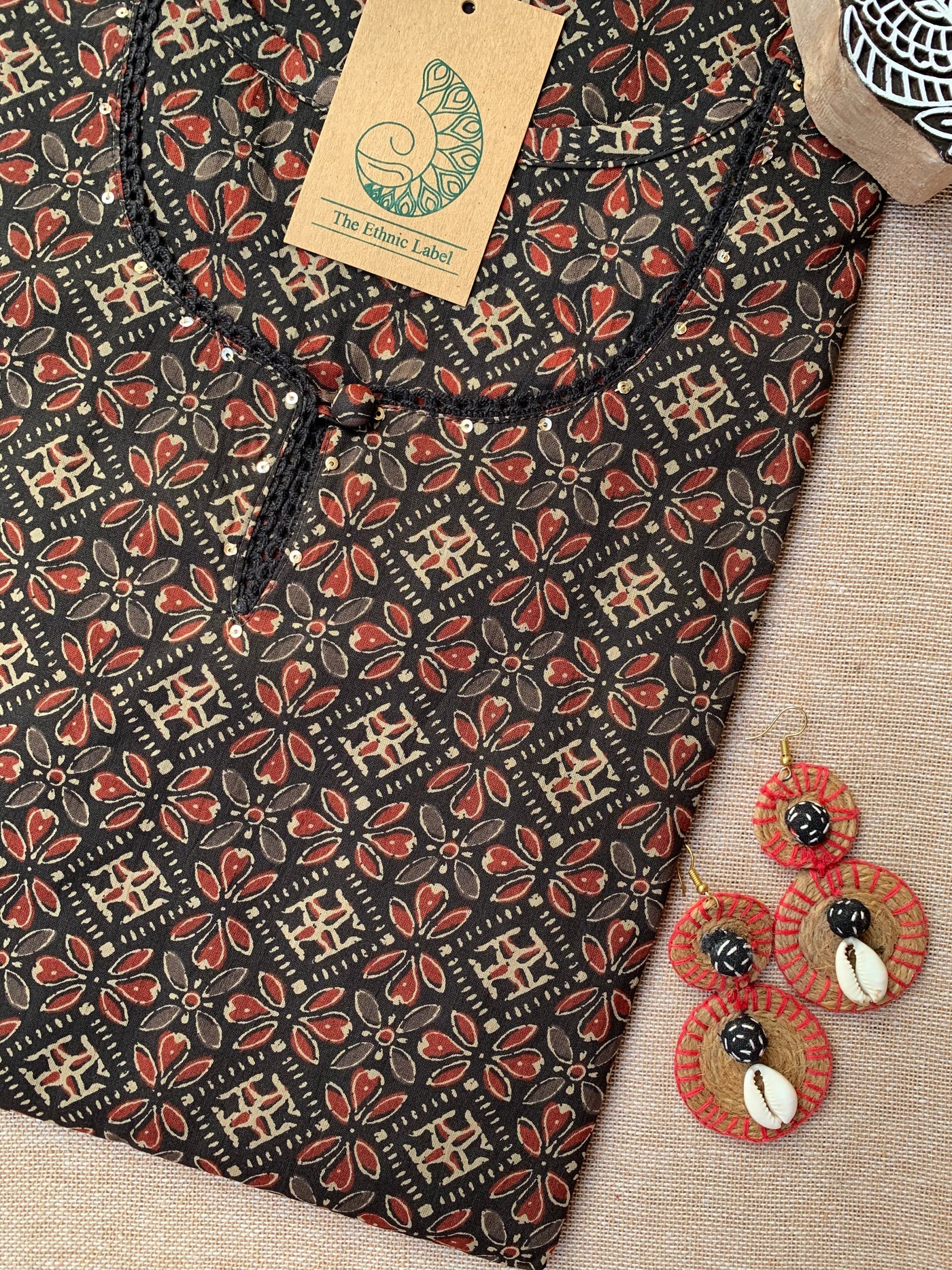 "Sudha" Ajrakh Hand Block Printed Cotton kurta