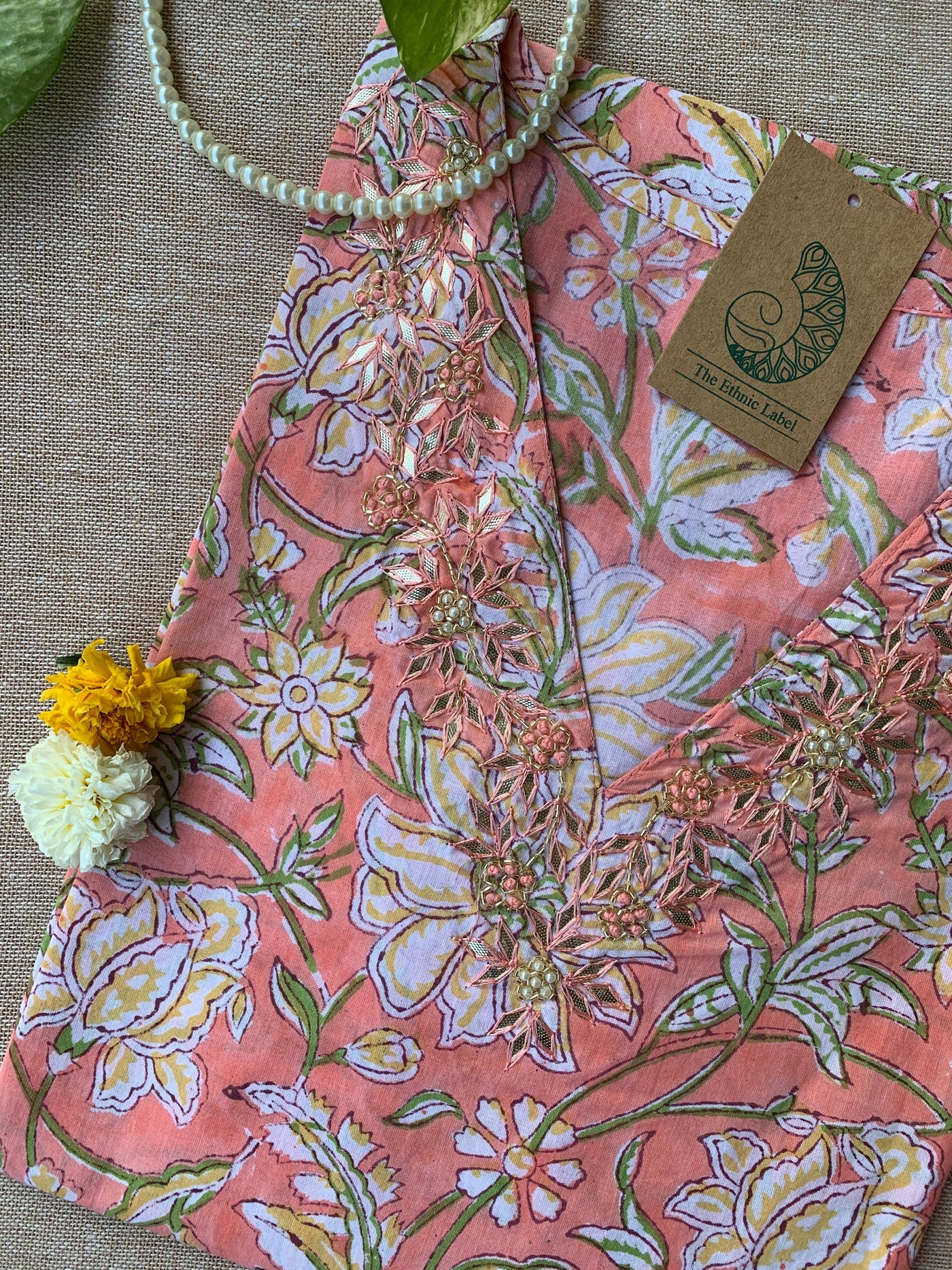 "Charu" Hand Work Embellished Cotton kurta