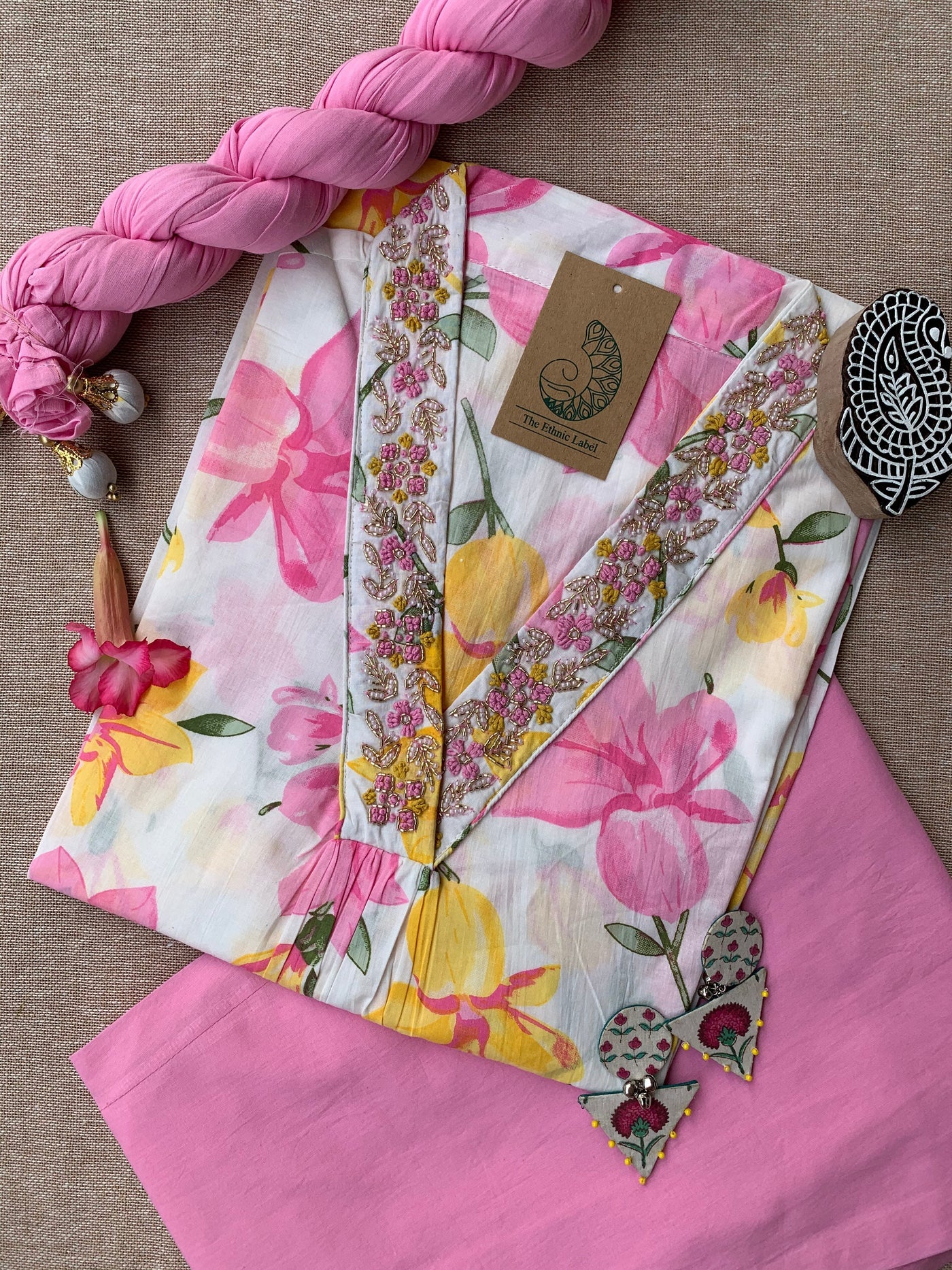 "Phool" Hand Block Printed Cotton Kurta Set(3pc)