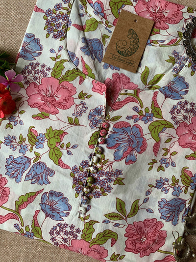 "Bageecha" Hand Block Printed Buttoned Cotton Kurta - M