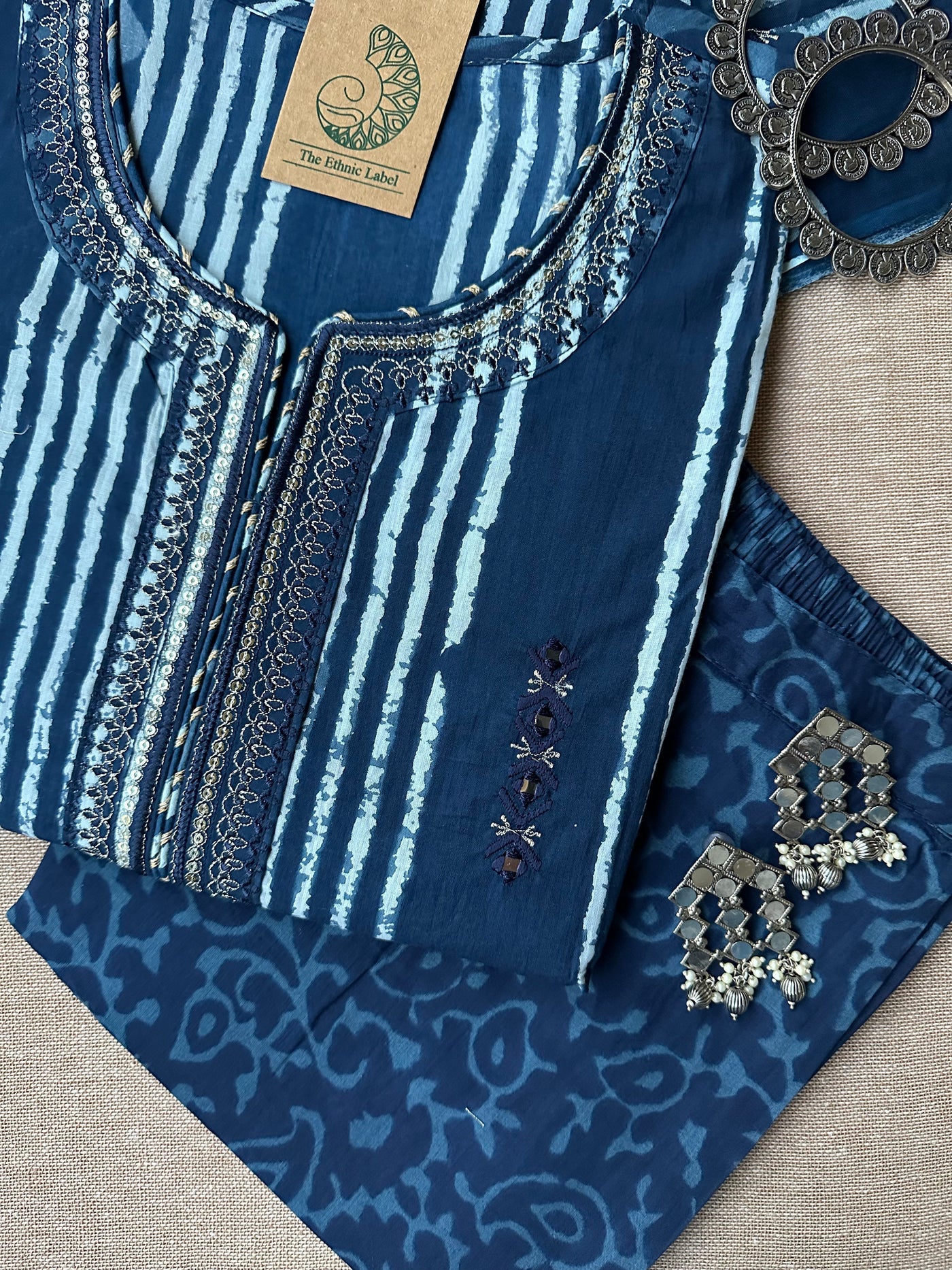 "Nazar" Indigo Hand Embroidered Kurta Set with dupatta(3pc)