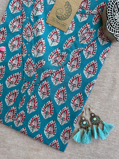 Syona Blue Boota Hand Block Printed Cotton kurta