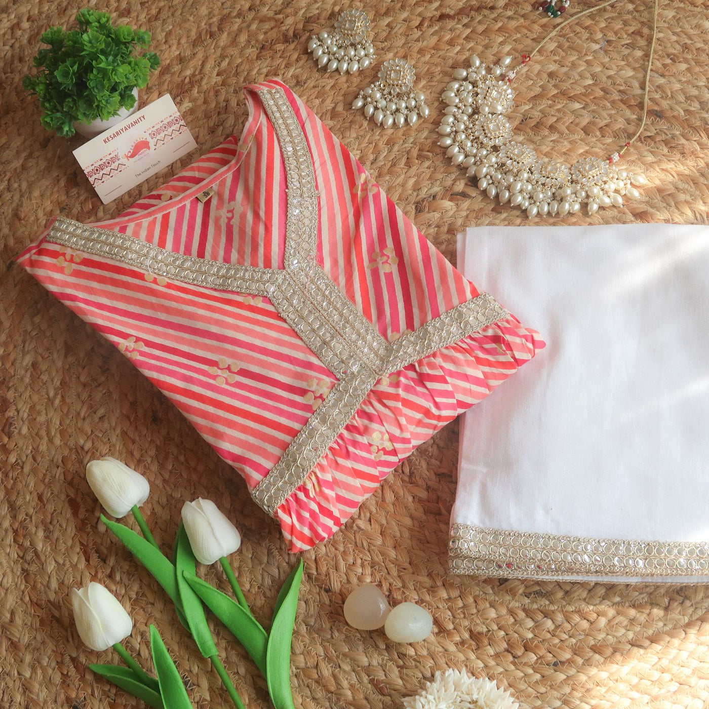 Rosa Shimmer Leheriya Indowestern Fusion Suit Set