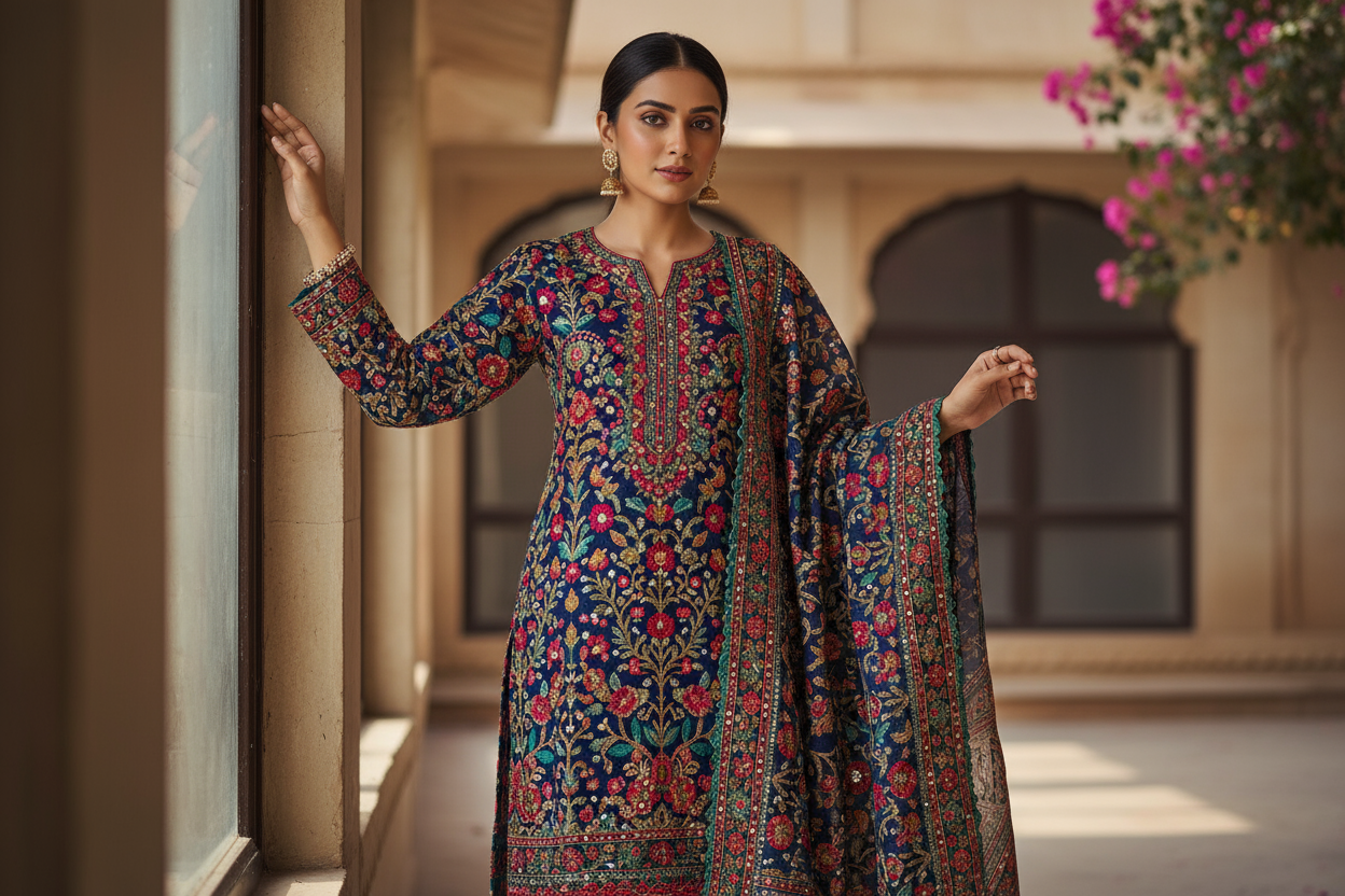 GIVE ME A BEAUTIFULL GIRL IMAGE AND WEARING A ETHINIC KURTI SET